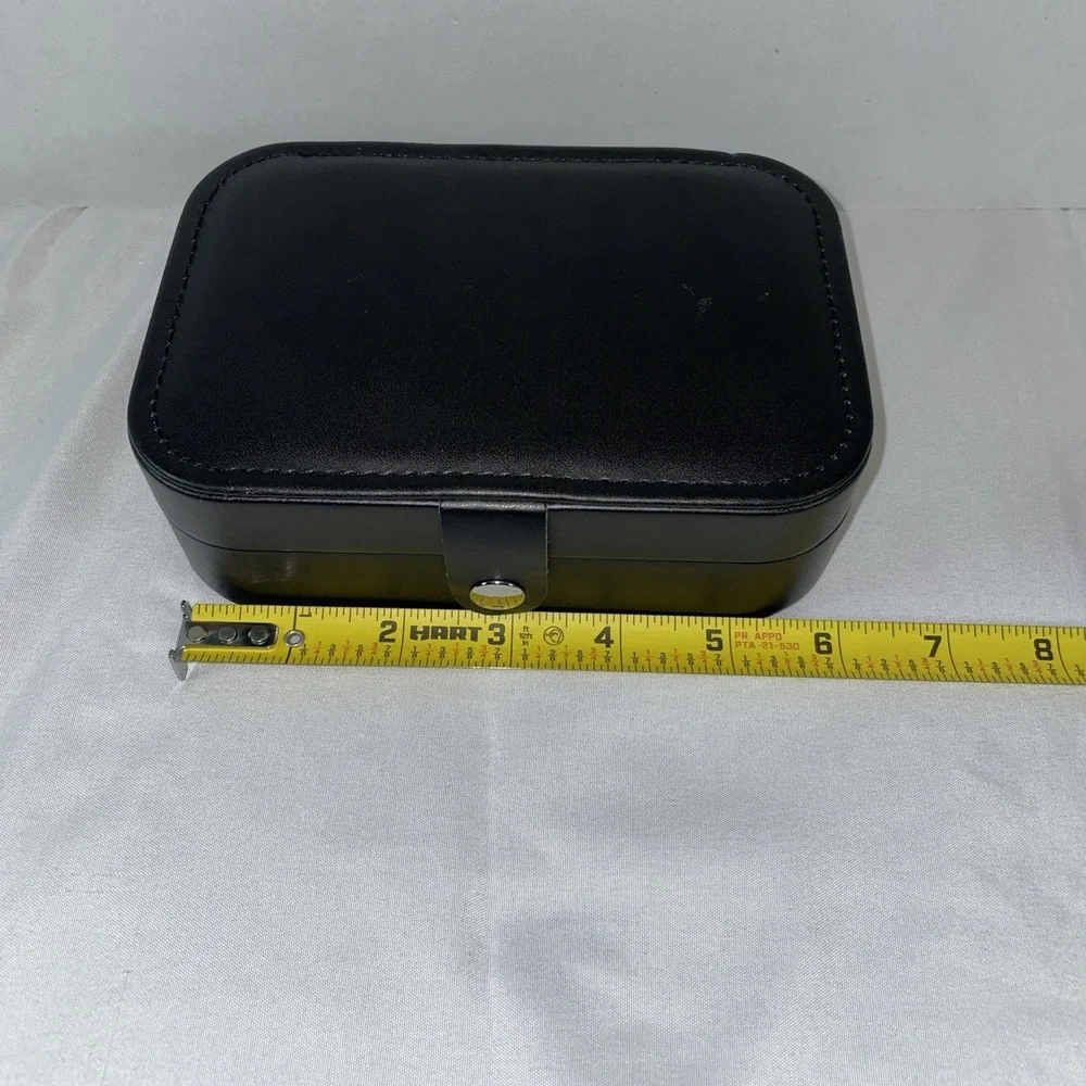 Black Faux Leather Travel Jewelry Organizer Case Small Portable Storage Box